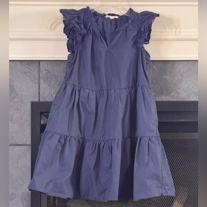 A Loves A Girls Ruffle Cap Sleeve Tiered Navy Dress